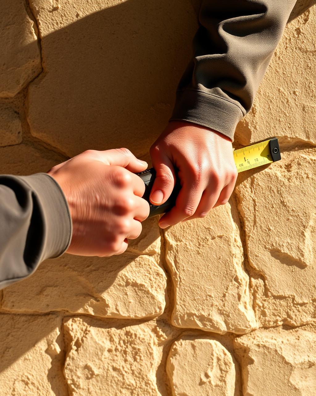 Präzise Vermessung an mediterraner Steinmauer
